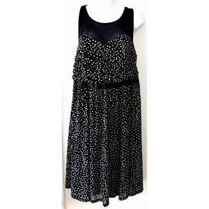 TORRID 18W Black Nylon w/ Polka Dots Sleeveless Sheer Top Ruched Front Dress
